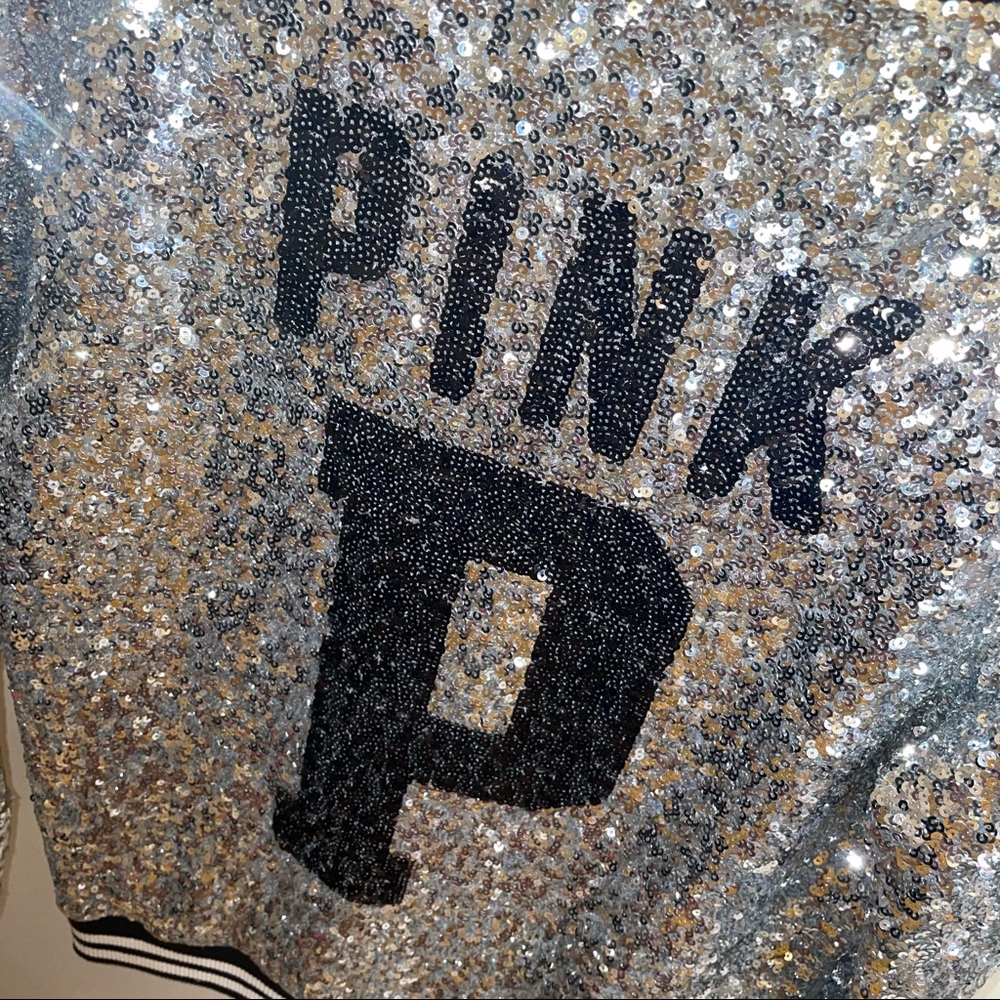 Limited Edition Silver Sequin Victoria’s Secret PINK Bomber Jacket - Picture 3 of 5